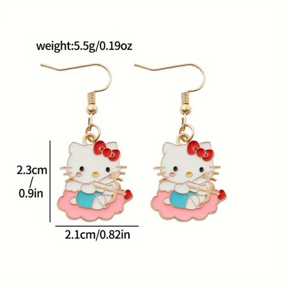 Hello Kitty Cupid Earrings Enamel Love Arrow Sanrio Dangle  Goth Emo Scene Gift - Picture 2 of 2